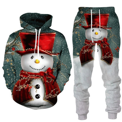 Men’s Christmas 3D Snowman Hoodie & Pullover Set – Holiday Outfit