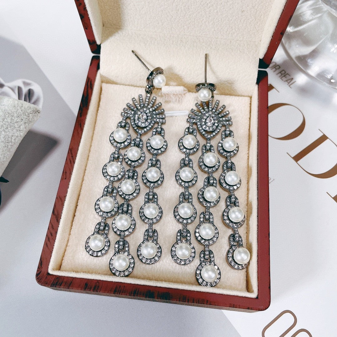 Micro Inlay Zircon Beaded Fringe Earrings