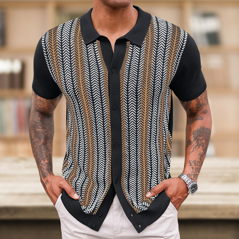 Men’s Casual Striped Jacquard Sweater – Lightweight Knit Pullover for Everyday Wear