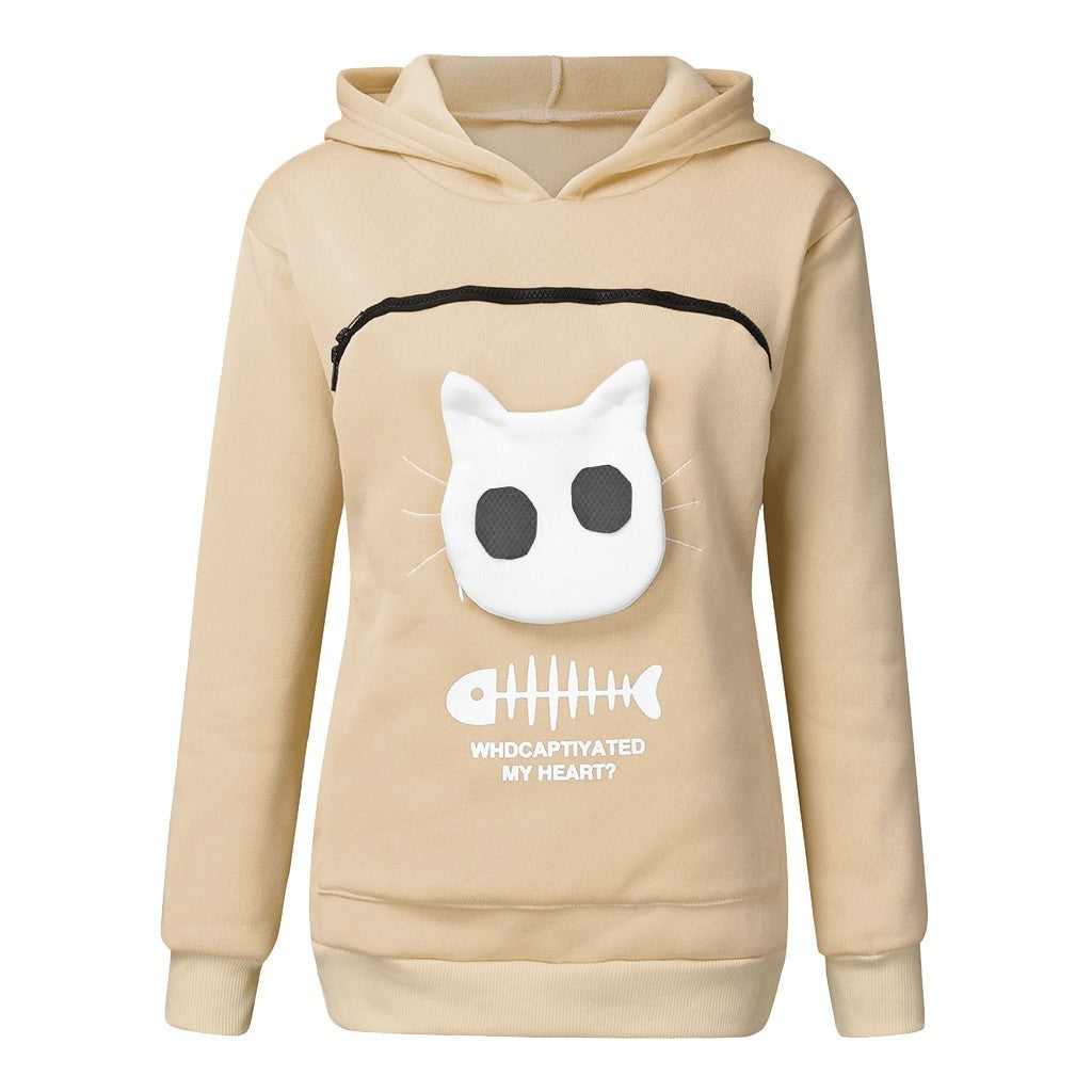 Women’s Hoodie Sweatshirt with Cat Pocket Design