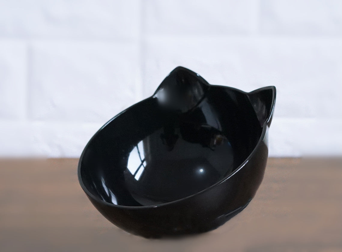Inclined Cat Bowl with Ear Design – Transparent Oblique Mouth Single Pet Feeding Bowl