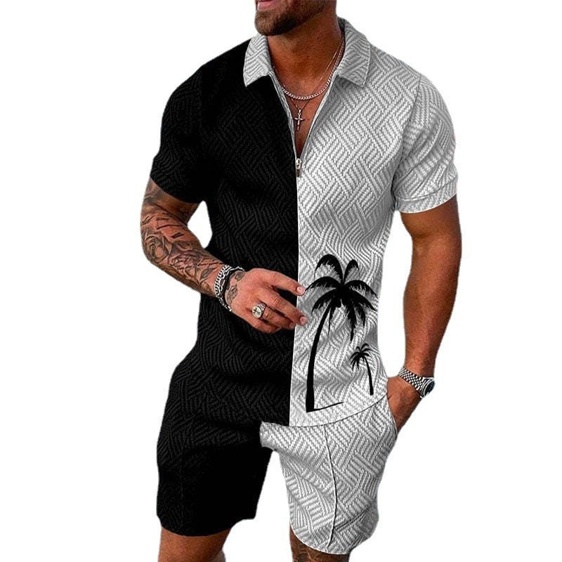 Men’s Fashion Casual Zipper Short Sleeve Suit – Summer Outfit