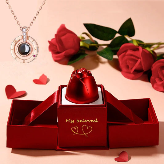 Valentine’s Day Metal Rose Jewelry Box – Necklace Gift