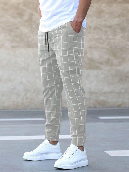 Men’s Plaid Print Pants – Casual Drawstring Trousers