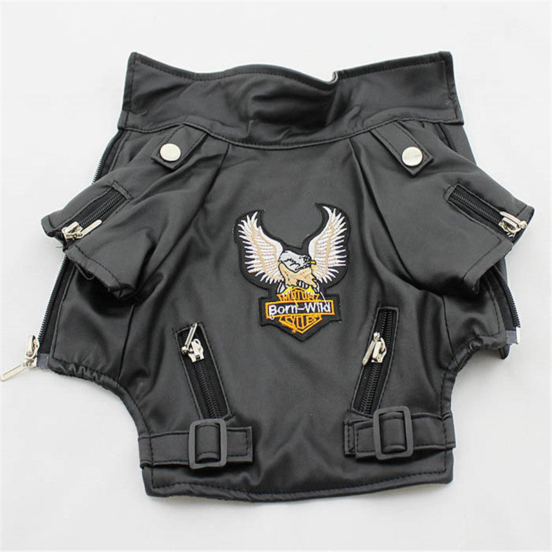 Dog Leather Jacket – Small Pet Outfit with Eagle Embroidery