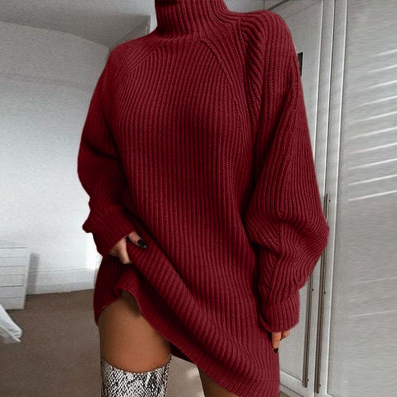 Women's Turtleneck Sweater Dress – Long Warm Winter Knit Dress