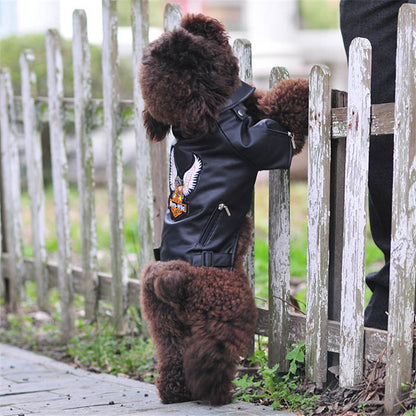 Dog Leather Jacket – Small Pet Outfit with Eagle Embroidery