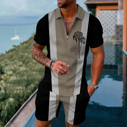Men’s Fashion Casual Zipper Short Sleeve Suit – Summer Outfit
