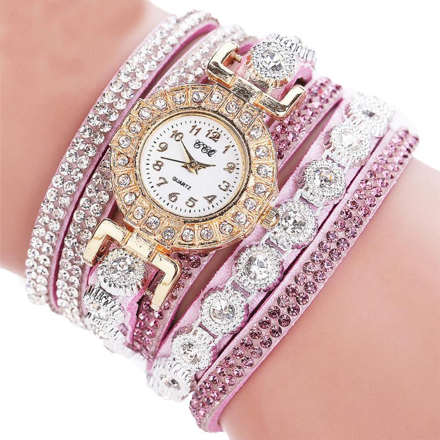 Women’s Quartz PU Leather Rhinestone Watch – Bracelet Style