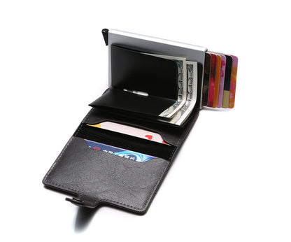 RFID Vintage Men’s Wallet – Aluminum Card Holder with Leather Cover
