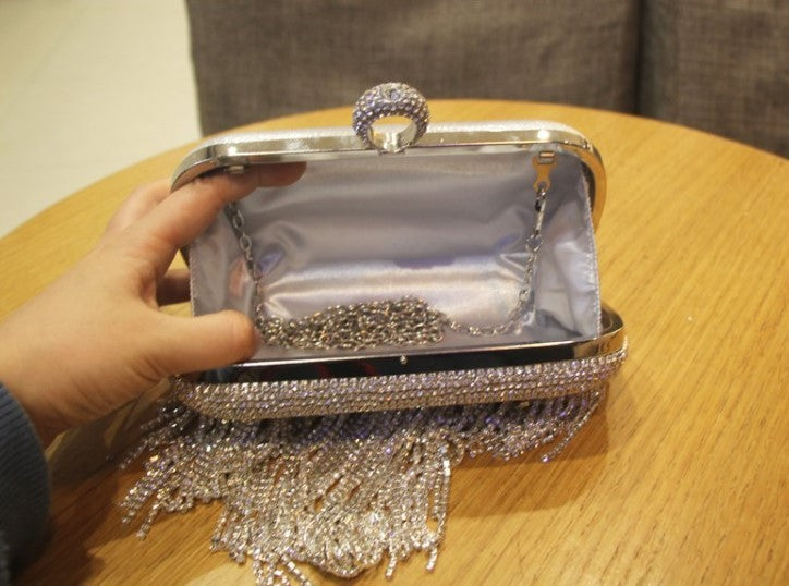 Shiny Diamond Fringed Handbag – Evening Party Bag