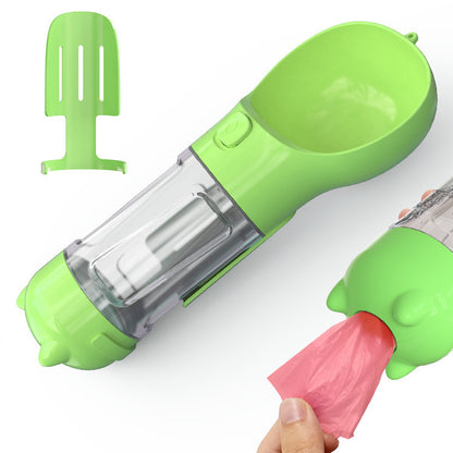3-in-1 Dog & Cat Water Bottle – Portable Feeder, Bowl & Garbage Bag Dispenser for Travel