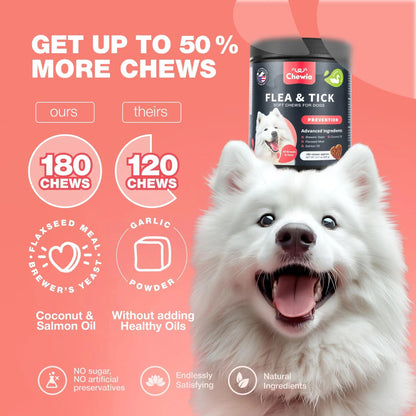 Dog Flea & Tick Chewable Supplement – Natural Flea and Tick Control Soft Treats with Immune Support