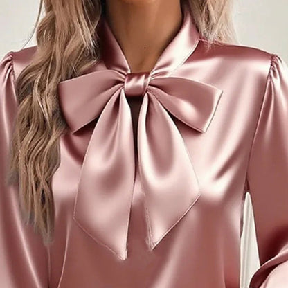 Women’s Satin Bow Blouse – Long Sleeve