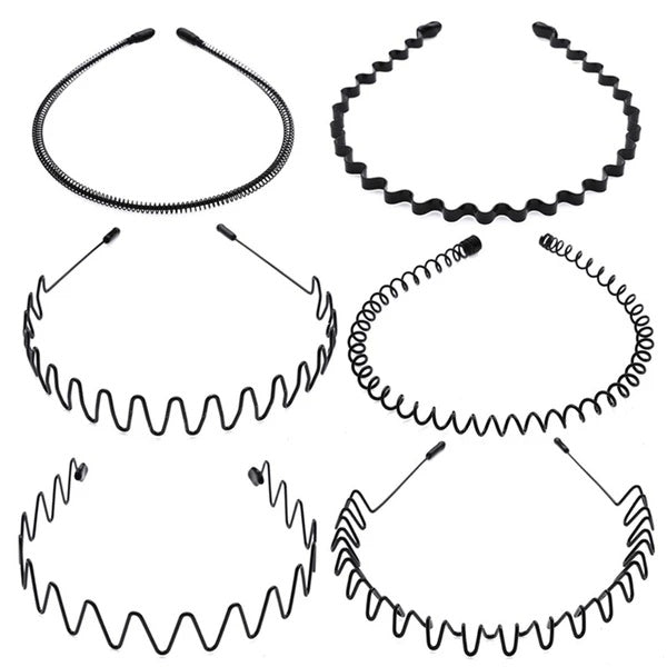 6Pcs Metal Wave Hair Headbands – Unisex Sports Hoop Bands with Comb