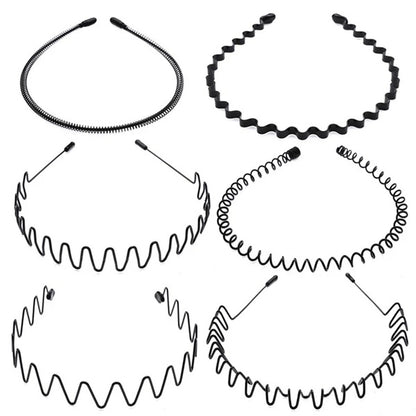 6Pcs Metal Wave Hair Headbands – Unisex Sports Hoop Bands with Comb