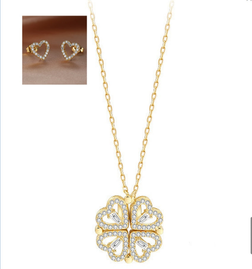 Women’s Zircon Four-leaf Clover Necklace – Multi-Wear Detachable Clavicle Chain