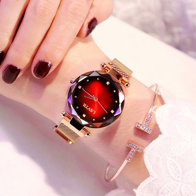 Rose Gold Women’s Diamond Watch – Starry Sky Magnetic Waterproof