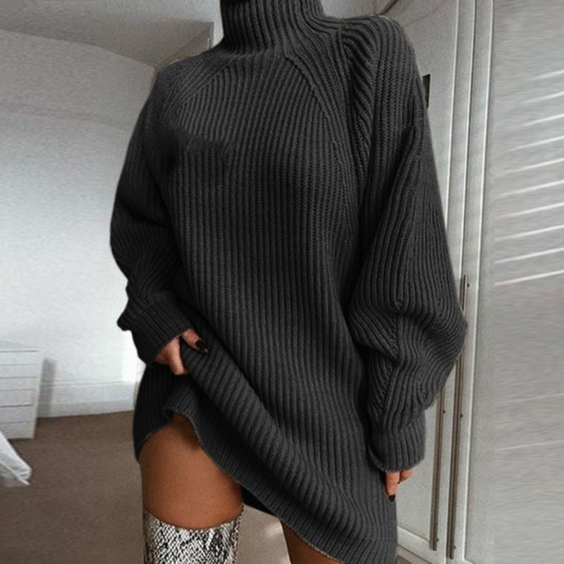 Women's Turtleneck Sweater Dress – Long Warm Winter Knit Dress