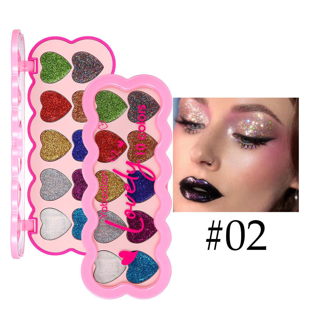 Pearlescent Heart Eyeshadow Palette – 10 Colors Glitter Sequins