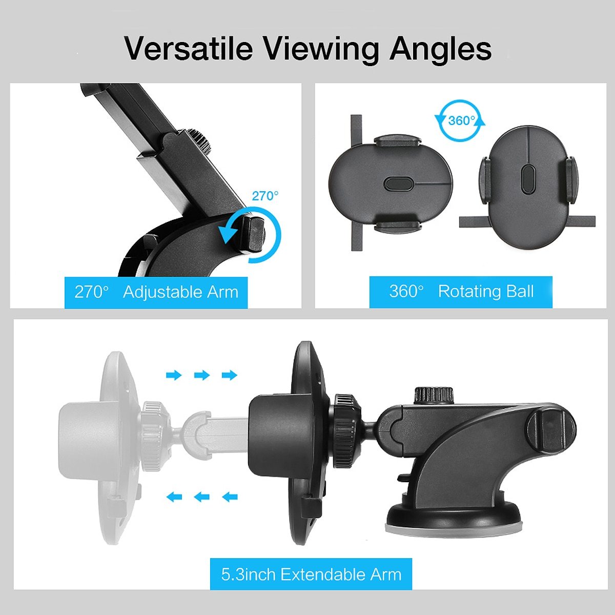 "Long Arm Car Phone Holder – Dashboard & Windshield Mount with Strong Suction Cup – Fits All Phones"