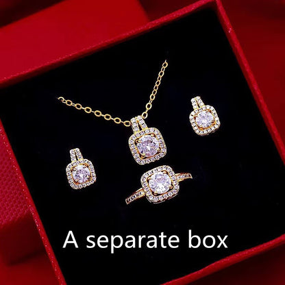 Zircon Pendant Necklace & Stud Earrings – Gold Jewelry Set