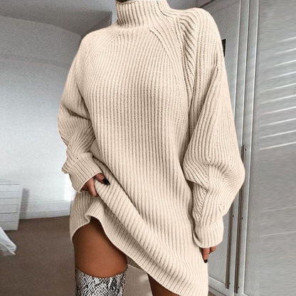 Women's Turtleneck Sweater Dress – Long Warm Winter Knit Dress