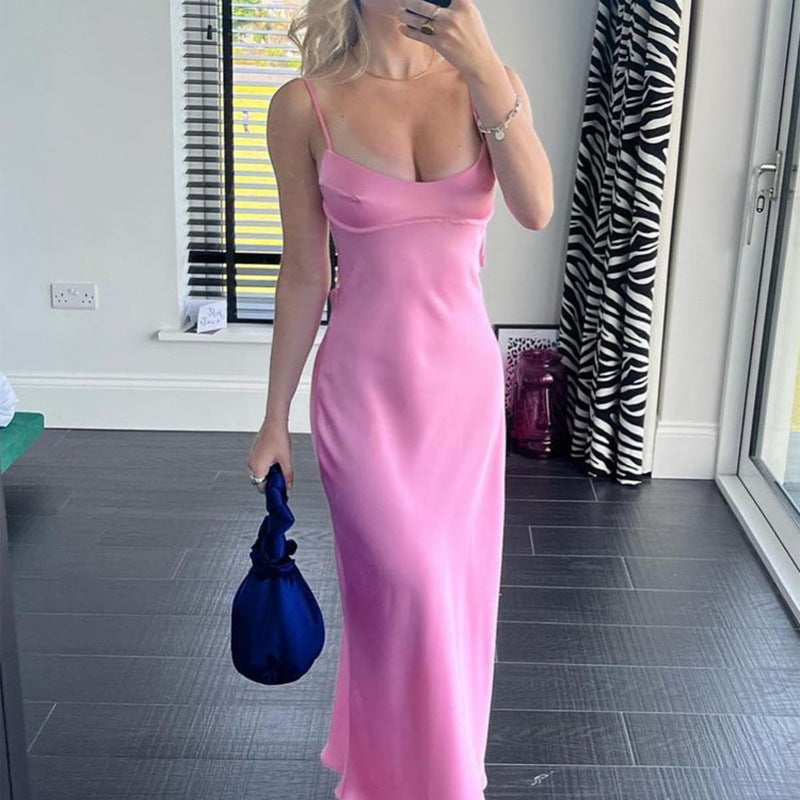 Women's Satin Slip Dress – Elegant Sleeveless Backless Summer Sexy Dress