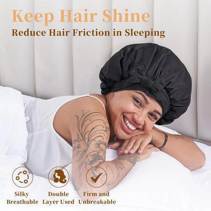 Silk Satin Sleep Bonnet – Black Hair Cap for Women & Men