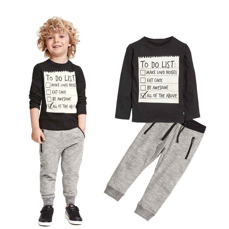 "Boys Cotton Clothing Set Long Sleeve T-Shirt and Pants 2pcs Outfit for Spring Autumn"