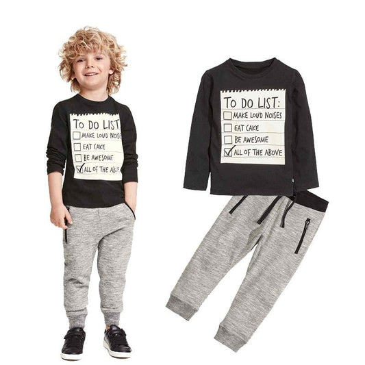 "Boys Cotton Clothing Set Long Sleeve T-Shirt and Pants 2pcs Outfit for Spring Autumn"