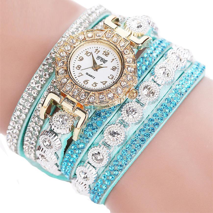 Women’s Quartz PU Leather Rhinestone Watch – Bracelet Style