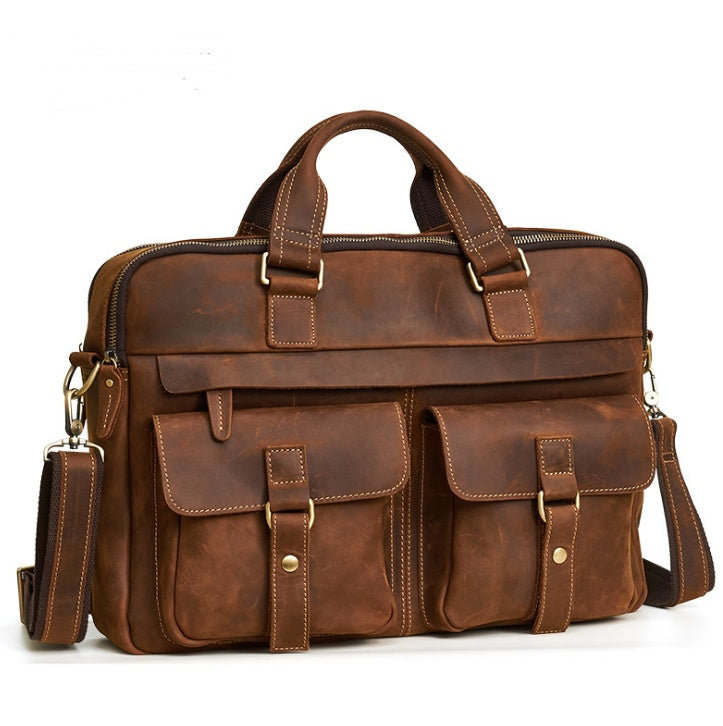 Men’s Retro Cowhide Leather Laptop Briefcase – 15.6" Business Bag