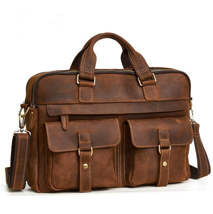 Men’s Retro Cowhide Leather Laptop Briefcase – 15.6" Business Bag