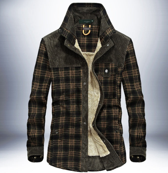 Men's Winter Fleece Jacket – Warm Cotton Plaid Coat