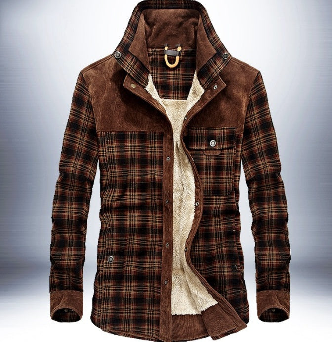 Men's Winter Fleece Jacket – Warm Cotton Plaid Coat