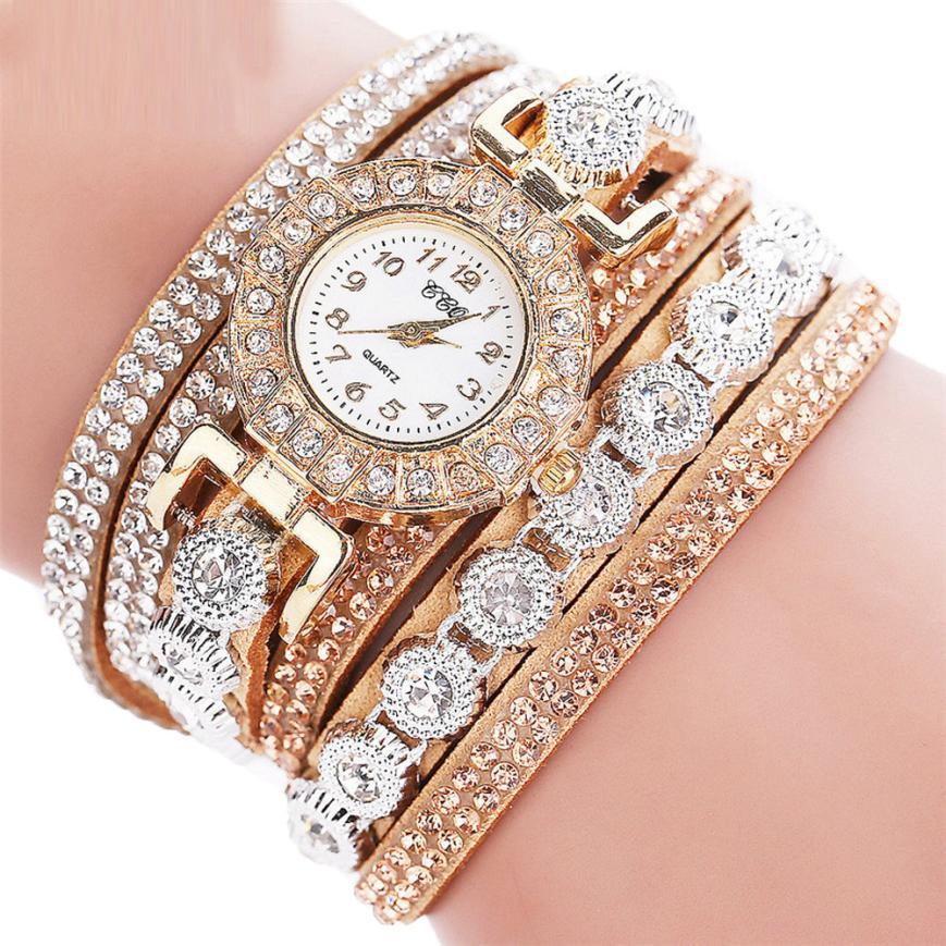 Women’s Quartz PU Leather Rhinestone Watch – Bracelet Style