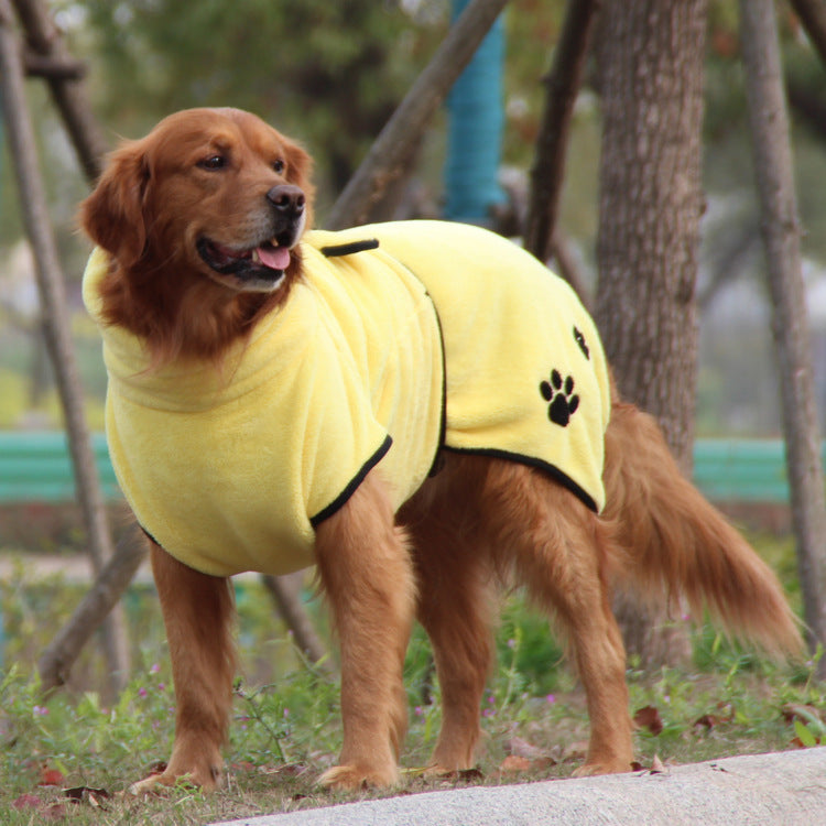 Soft Coral Fleece Pet Bathrobe – Absorbent Embroidered Pajamas for Dogs & Cats