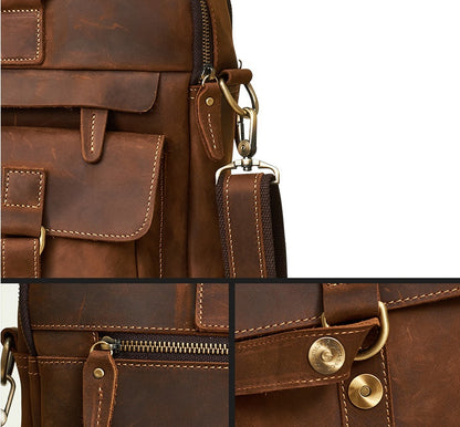 Men’s Retro Cowhide Leather Laptop Briefcase – 15.6" Business Bag