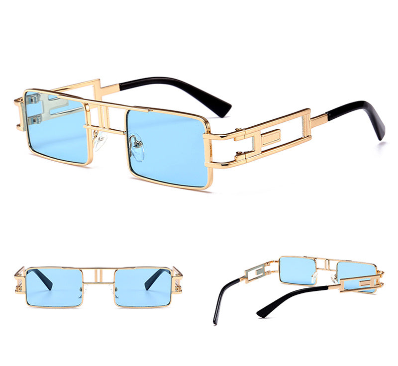 Unisex Steampunk Rectangular Sunglasses – Metal Frame Shades