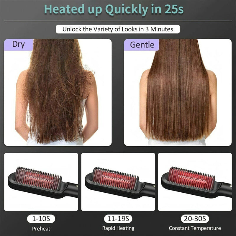 2-in-1 Hair Straightener & Curling Hot Comb – Electric Hair Brush