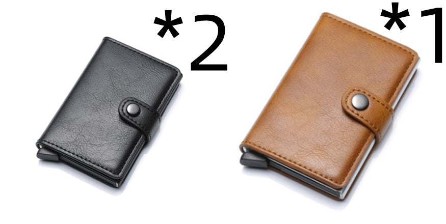 RFID Vintage Men’s Wallet – Aluminum Card Holder with Leather Cover