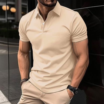Men’s Summer Short Sleeve Polo Shirt – Solid Color Button-Down Lapel Top