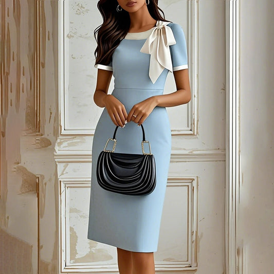 Women’s Contrast Color Bow Knot Bodycon Dress