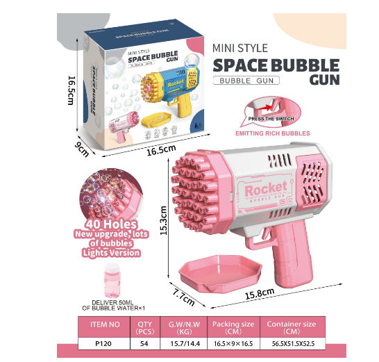 Rocket Bubble Gun – 69 Holes Automatic Bubble Machine with Lights