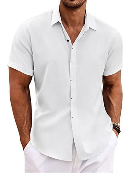 Men's Solid Linen Short Sleeve Shirt – Loose Fit
