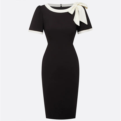 Women’s Contrast Color Bow Knot Bodycon Dress