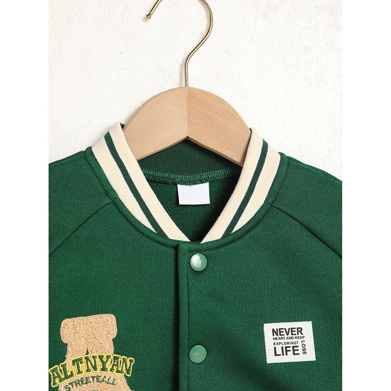 Kids Embroidered Letter Baseball Jacket – Unisex Casual Coat