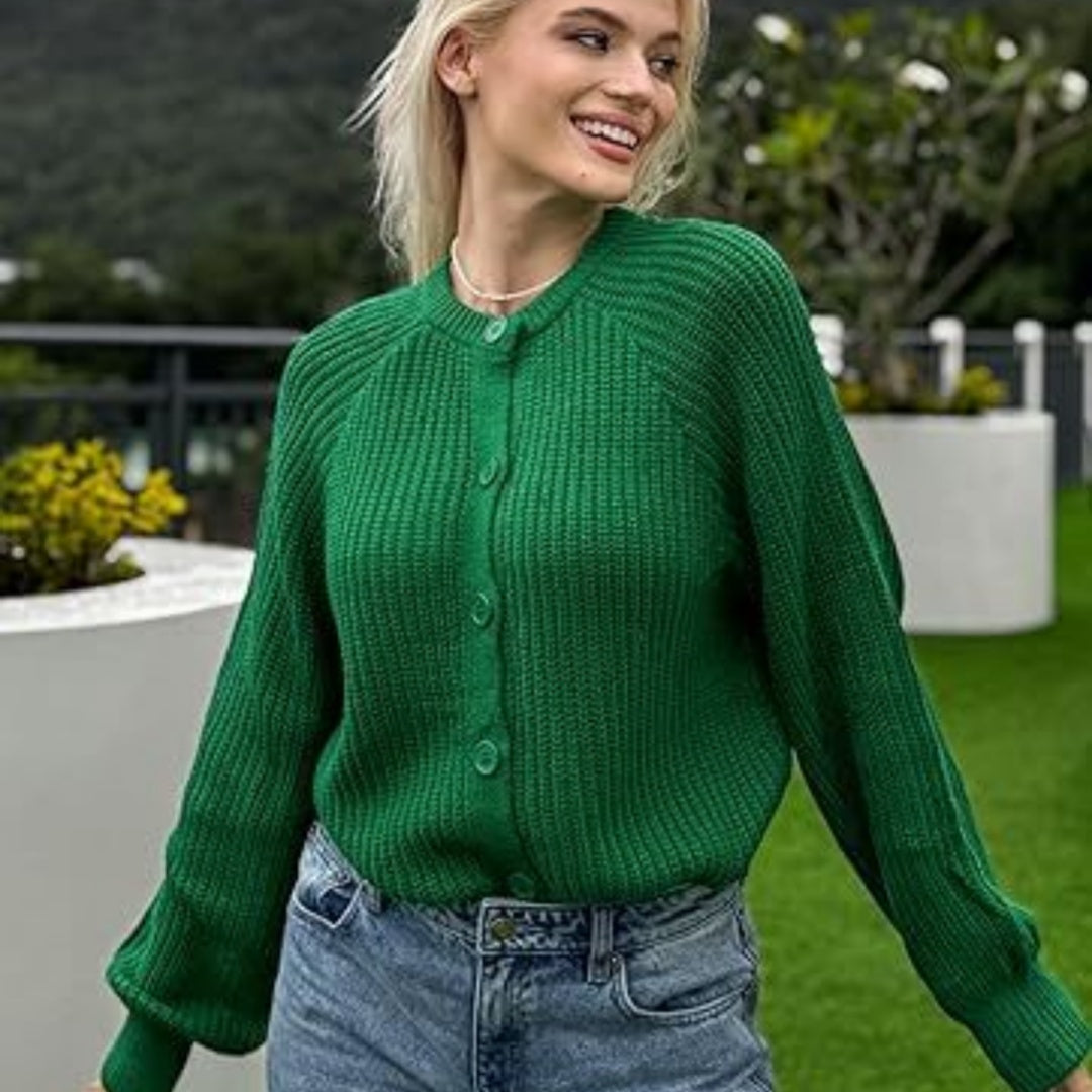 Women’s Round Neck Buckle Cardigan