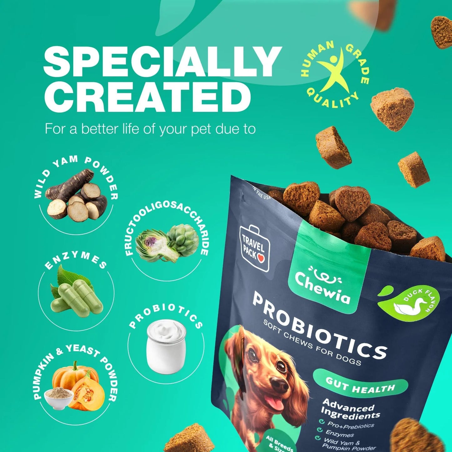 Dog Probiotics & Digestive Enzymes – Gut Health, Immunity & Allergy Support (180 Chews)